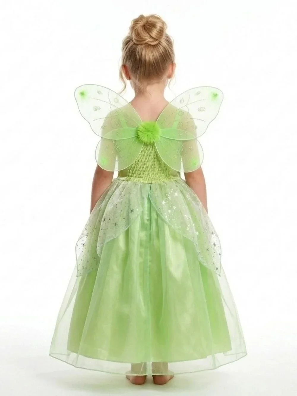 Girls Tinker Bell Fairy Costume Dress Green Wings Birthday Party Outfit (Size 6)